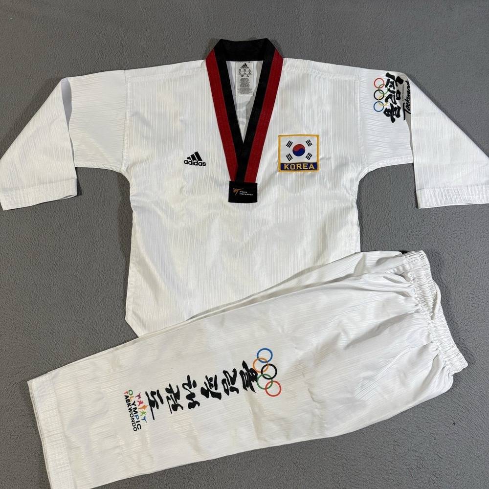 Adidas Korea TaeKwonDo Federation‎ Uniform Outfit Size 130 White Olympic Team